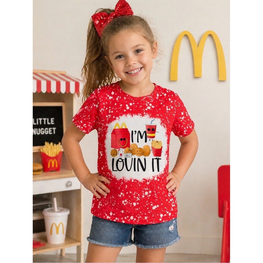 Kids Im‎ Lovin It Fast Food Graphic Tee Red Bleached Splatter Shirt 5/6